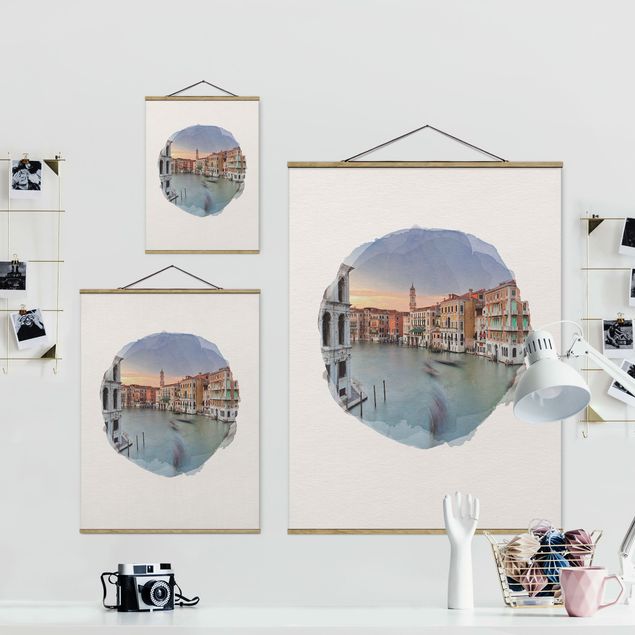 Stoffen schilderij met posterlijst WaterColours - Grand Canal View From The Rialto Bridge Venice
