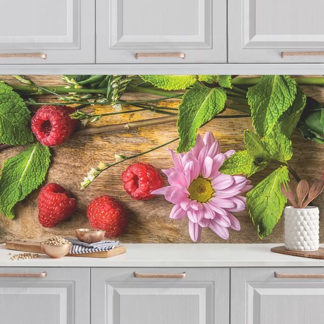 Achterwand voor keuken bloemen Flowers Raspberries Mint