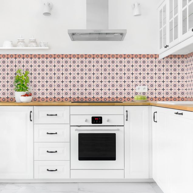 Achterwand voor keuken tegelmotief Geometrical Tile Mix Flower Orange