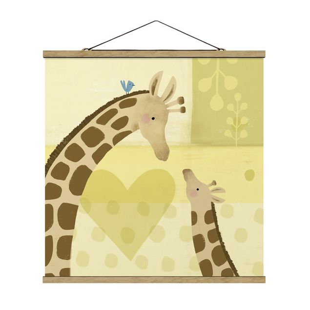Stoffen schilderij met posterlijst Mum And I - Giraffes