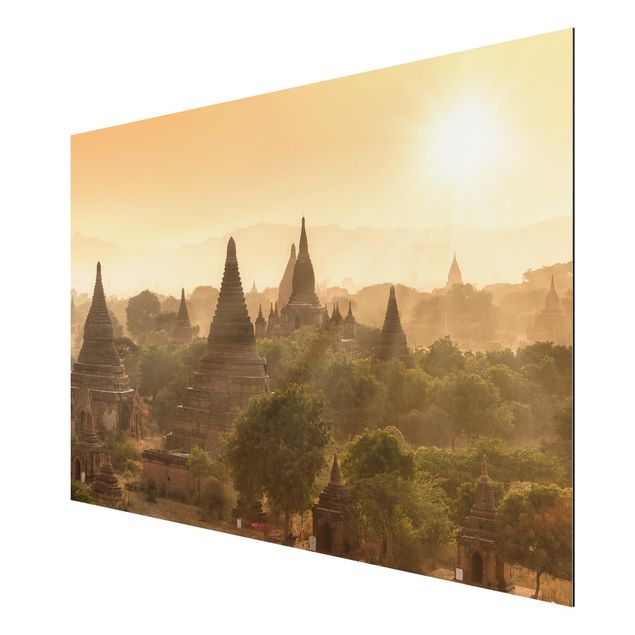 Aluminium Dibond schilderijen Sun Setting Over Bagan