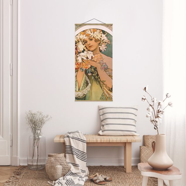Stoffen schilderij met posterlijst Alfons Mucha - Flower