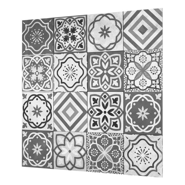 Spatscherm keuken Mediterranean Tile Pattern Grayscale
