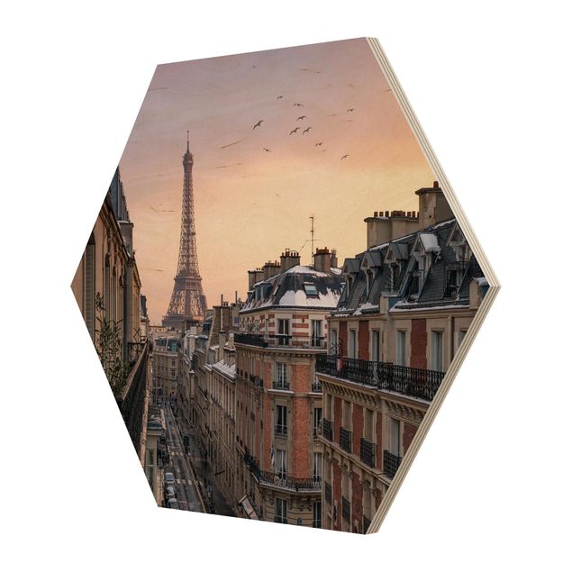 Hexagons houten schilderijen The Eiffel Tower In The Setting Sun