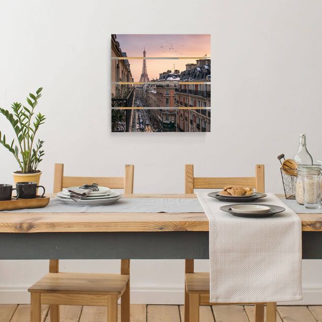 Houten schilderijen op plank The Eiffel Tower In The Setting Sun