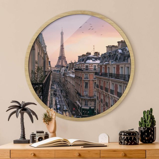 Rond schilderijen La torre Eiffel al tramonto