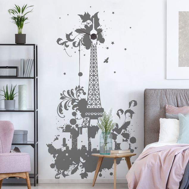 Muurstickers Parijs Eiffel Tower with tendrils design