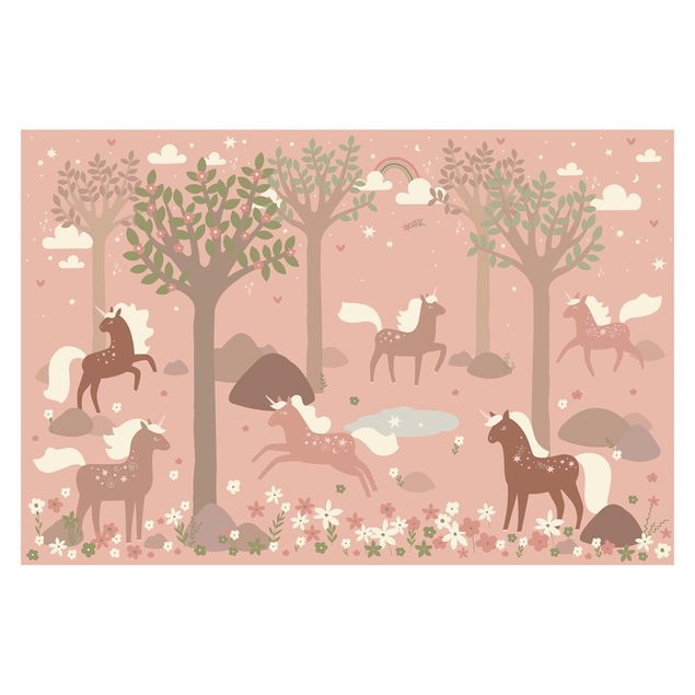 Fotobehang - Unicorns in the Pink Forest