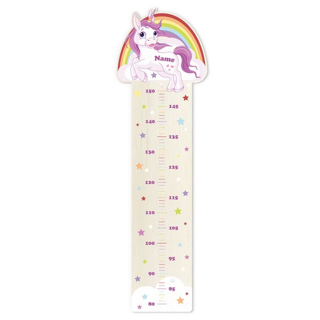 Groeimeter kinderen hout - Unicorn Rainbow With Customised Name