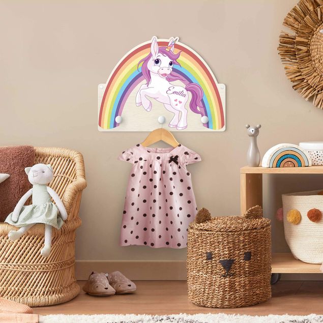 Wandkapstokken voor kinderen Unicorn Rainbow With Customised Name
