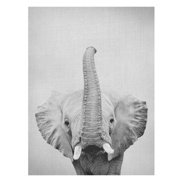 Leinwandbild - Elefant Ewald Schwarz Weiß - Hochformat 3:4