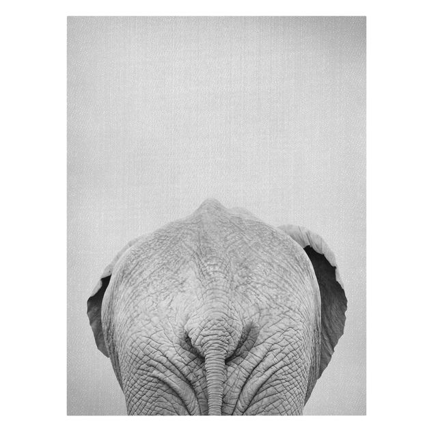 Leinwandbild - Elefant von hinten Schwarz Weiß - Hochformat 3:4