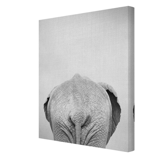 Leinwandbild - Elefant von hinten Schwarz Weiß - Hochformat 3:4