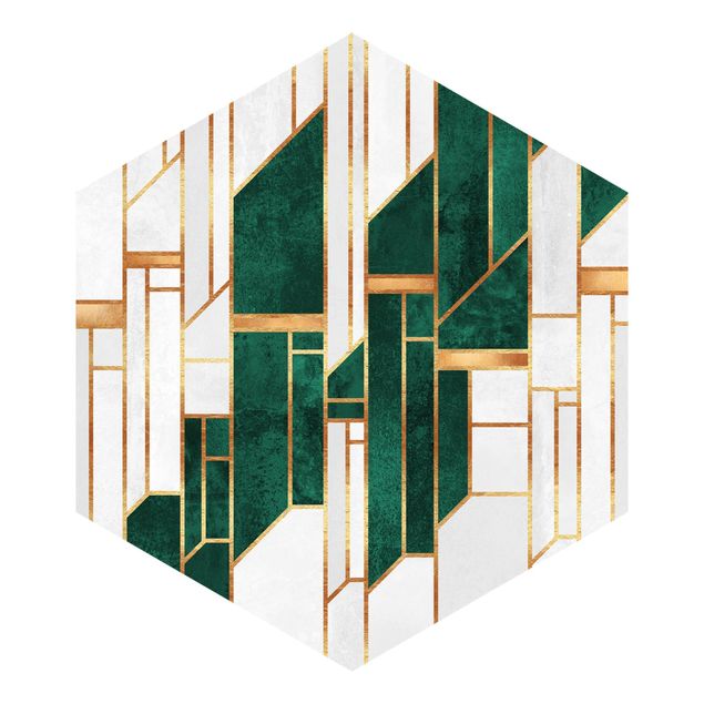 Hexagon Behang Emerald And gold Geometry
