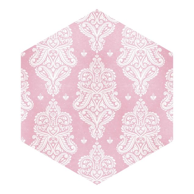 Hexagon Behang Strawberry Pink Baroque Pattern