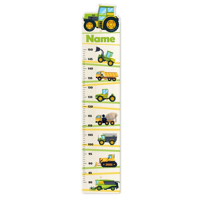 Groeimeter kinderen hout - Harvester Tractor and Co. with custom name