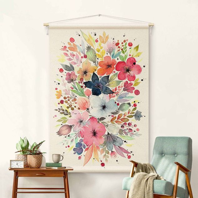 Wandtapijt modern Esther Meinl - Colourful Watercolour Flowers