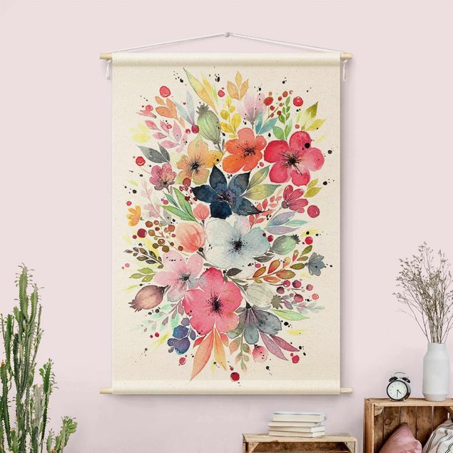 Wandtapijt Esther Meinl - Colourful Watercolour Flowers