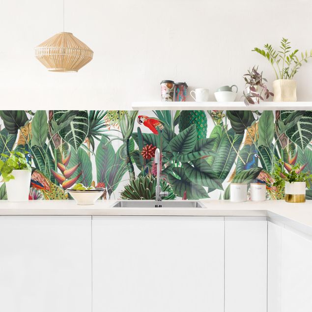 Achterwand voor keuken dieren Colourful Tropical Rainforest Pattern