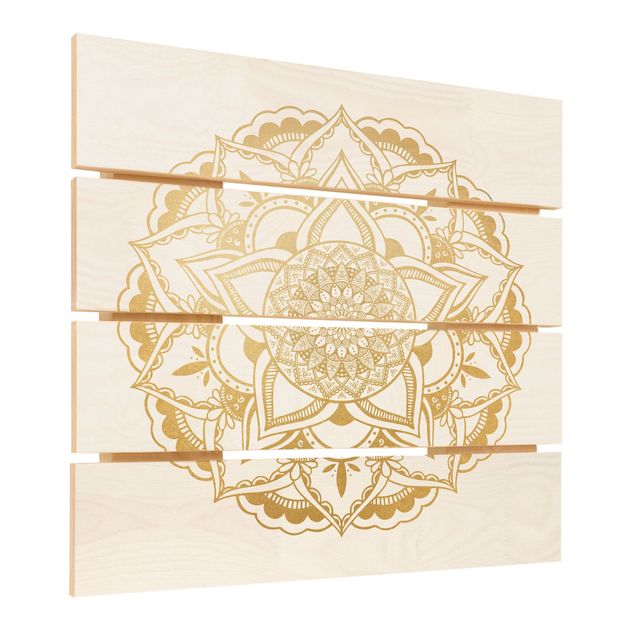 Houten schilderijen op plank Mandala Flower Gold White