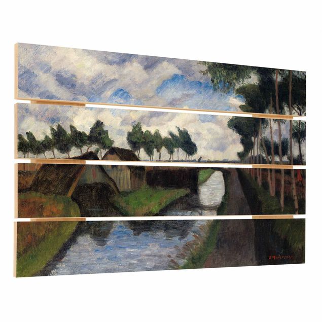Houten schilderijen op plank Otto Modersohn - The Rautendorf Canal with Boat House near Worpswede