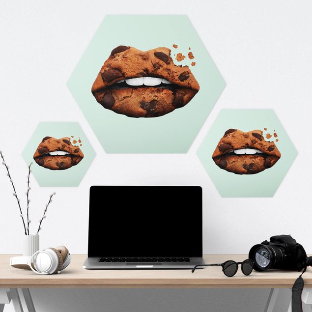 Hexagons Aluminium Dibond schilderijen Lips With Biscuit