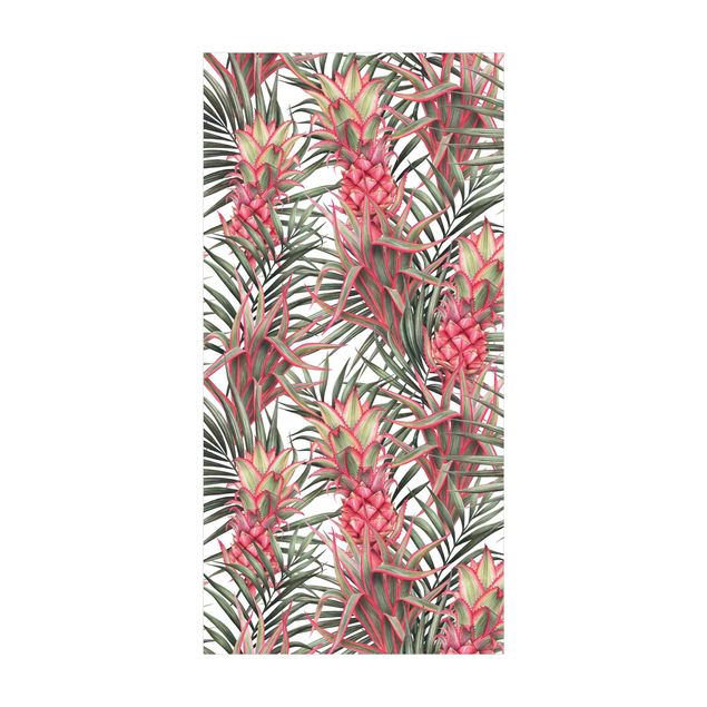 roze tapijt Red Pineapple With Palm Leaves Tropical