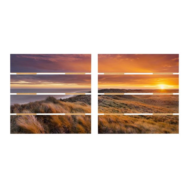 Houten schilderijen op plank - 2-delig Sunrise On The Beach On Sylt