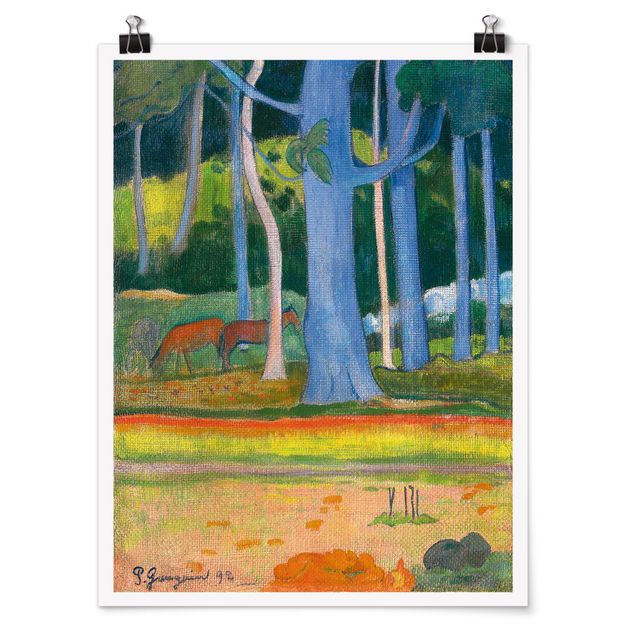 Posters Paul Gauguin - Landscape with blue Tree Trunks