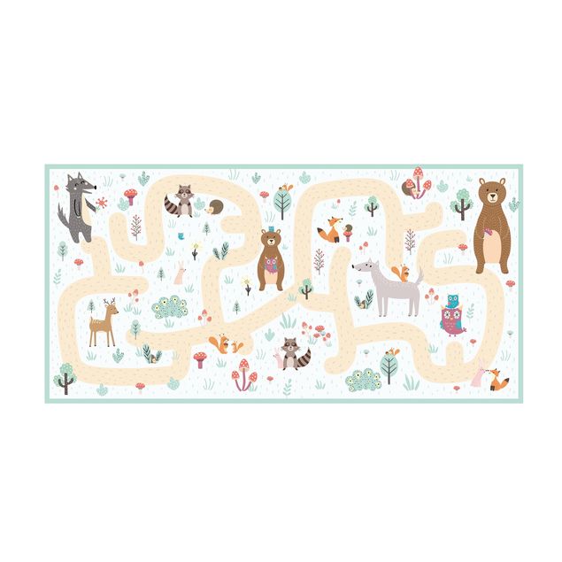 vloerkleed multicolor modern Playoom Mat Forest Animals - Friends On A Forest Path
