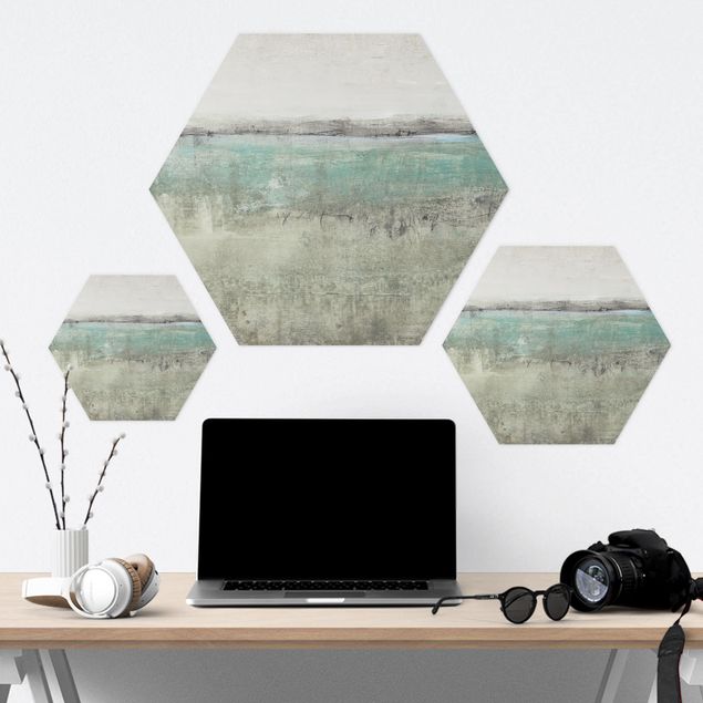 Hexagons Aluminium Dibond schilderijen Horizon Over Turquoise I