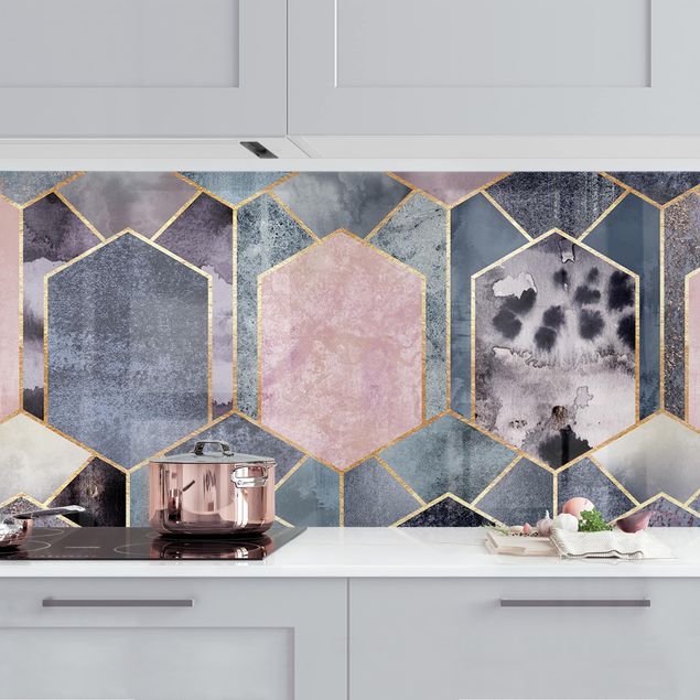 Achterwand voor keuken patroon Art Deco Marble Gold