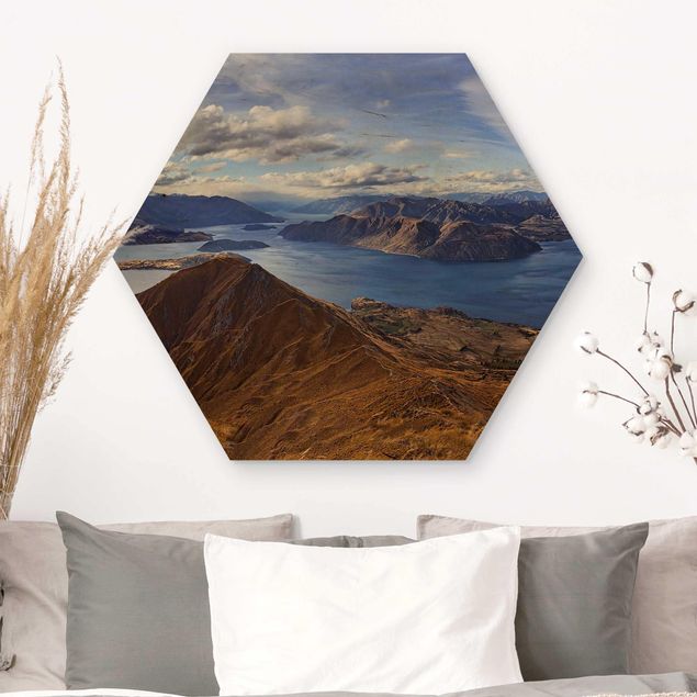 Hexagons houten schilderijen Roys Peak In New Zealand
