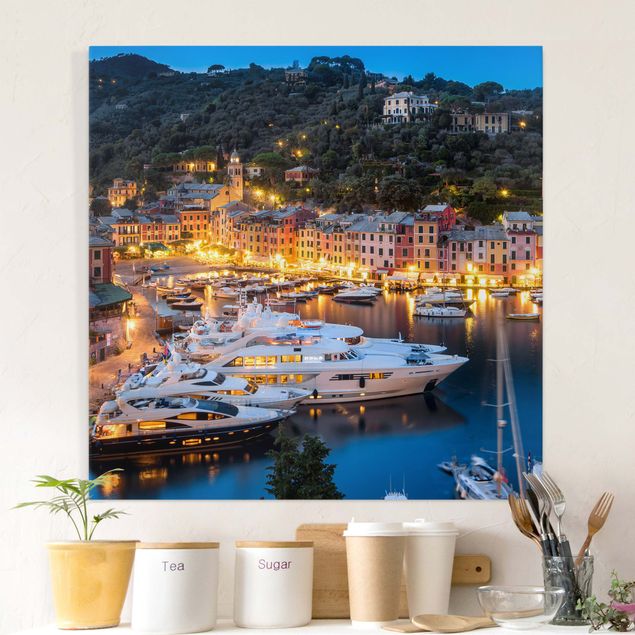 Canvas schilderijen Night Time In The Harbour Of Portofino