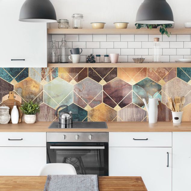 Achterwand voor keuken abstract Turquoise Geometry Golden Art Deco