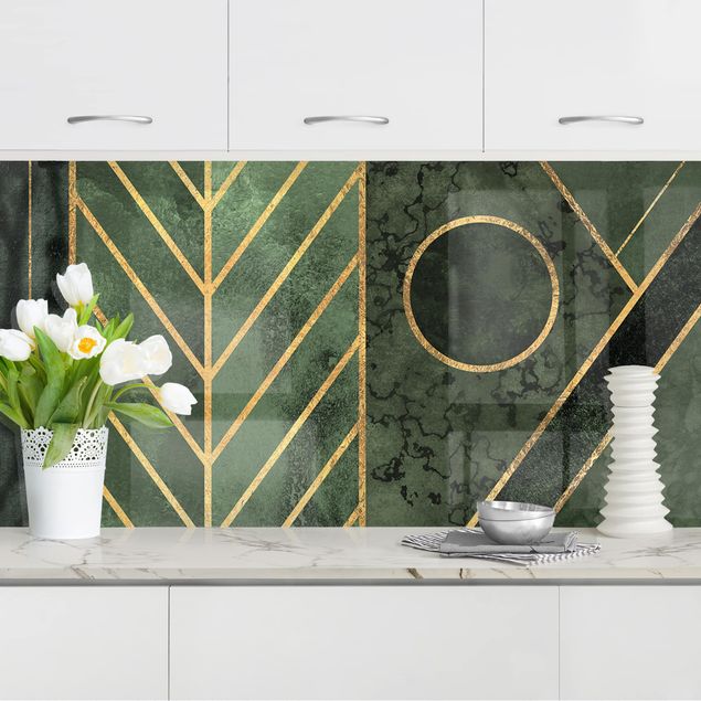 Achterwand voor keuken patroon Geometric Shapes Emerald Gold