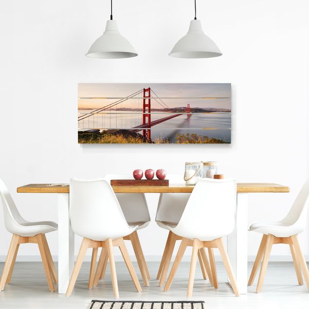 Houten schilderijen op plank Golden Gate Bridge In San Francisco
