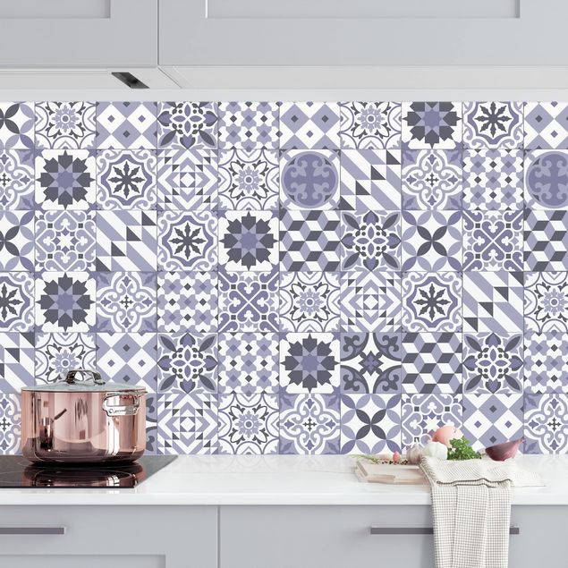 Achterwand voor keuken patroon Geometrical Tile Mix Purple