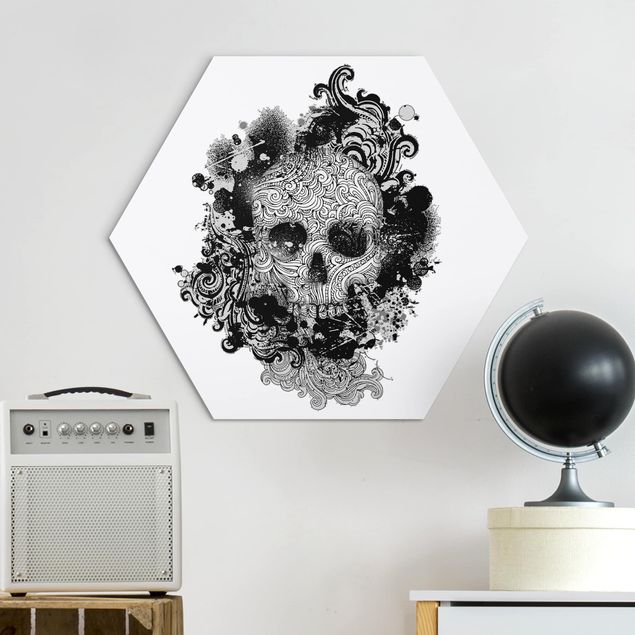 Hexagons Aluminium Dibond schilderijen Skull