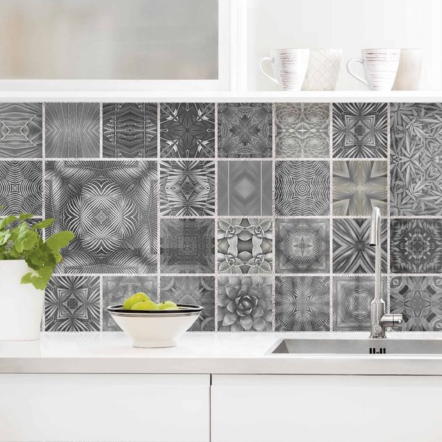 Achterwand voor keuken tegelmotief Grey Jungle Tiles With Silver Shimmer
