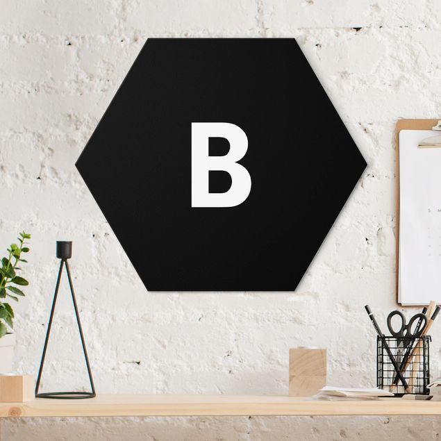 Hexagons Aluminium Dibond schilderijen Letter Black B