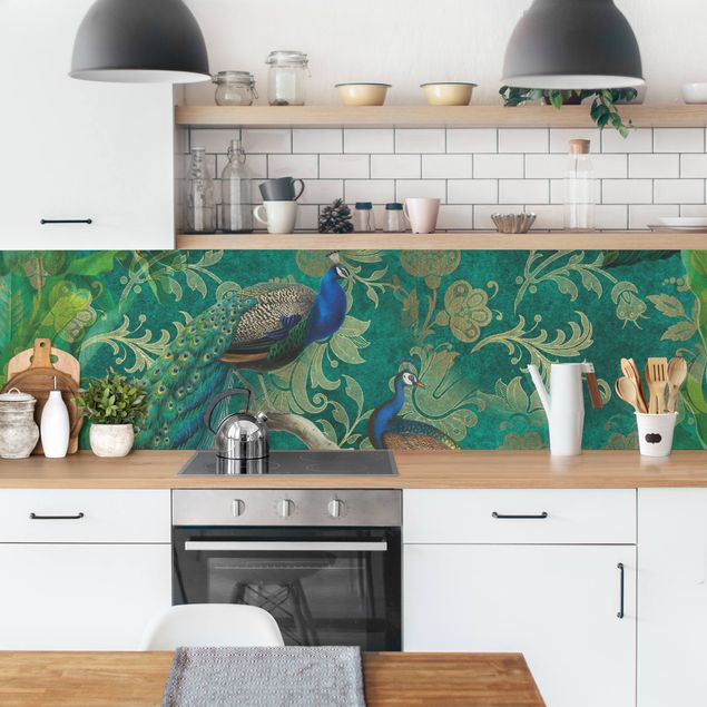 Achterwand voor keuken Shabby Chic Collage - Noble Peacock II