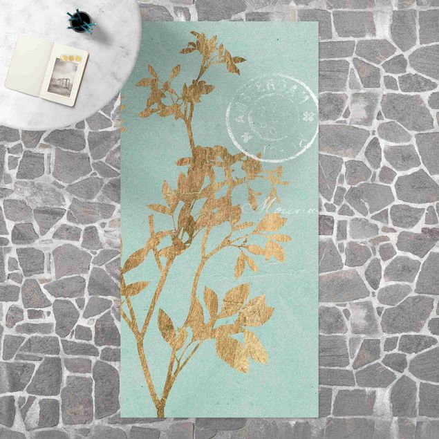 lopers Golden Leaves On Turquoise I
