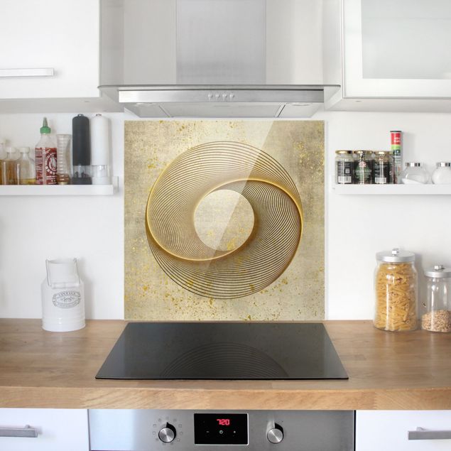 Spatscherm keuken Line Art Kreisspirale Gold