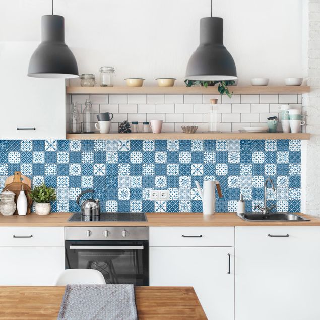 Achterwand in keuken Tile Pattern Mix Blue White
