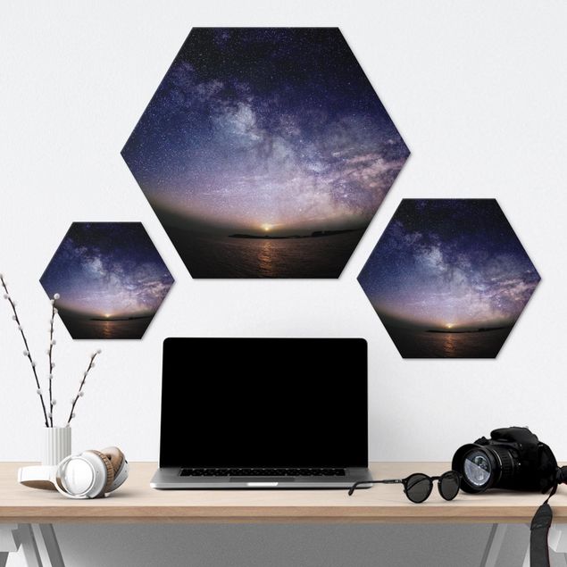 Hexagons Aluminium Dibond schilderijen Sun And Stars At Sea