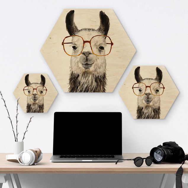 Hexagons houten schilderijen Hip Lama With Glasses IV