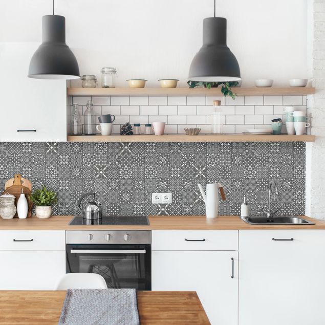 Achterwand voor keuken Patterned Tiles Dark Gray White
