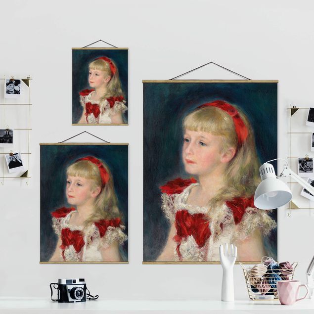 Stoffen schilderij met posterlijst Auguste Renoir - Mademoiselle Grimprel with red Ribbon