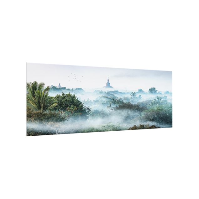 Spatscherm keuken Morning Fog Over The Jungle Of Bagan